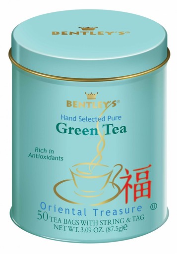 A can of Oriental Treasure Green Tea from Bentley's Tea